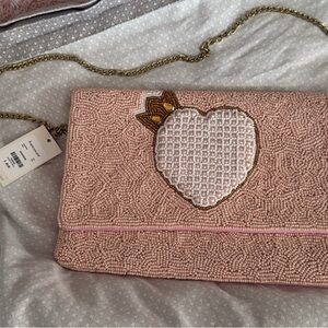 Francesca's Collections Pink Beaded Heart Clutch